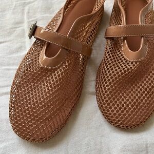 Beige mesh ballet flats